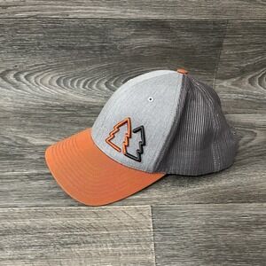Men's Trucker Hat Mesh Snapback Cap Pine Trees Orange & Gray NWOT